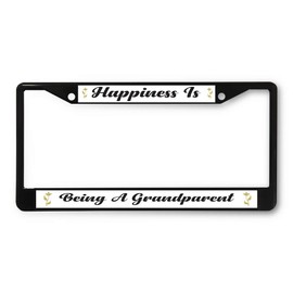 Sign Destination Metal License Plate Frame Happiness is Being A Grandparent Car Auto Tag Holder Black 2 Holes One Frame