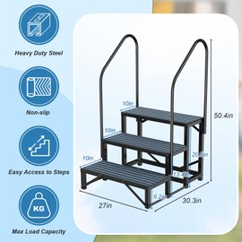 Rv Steps with Handrail 3 Step,Hot Tub Steps with Anti-Slip Mats,Heavy Duty Metal Mobile Home Stairs,Camper Steps for Travel Trailer,Portable Step Ladder for Spa,Pool and Porch