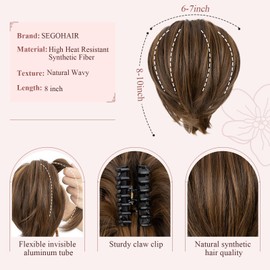 SEGOHAIR Claw Clip Short Ponytail Extension Messy Bun Hair Piece, 8inch Dark Flaxen & Dirty Blonde Bendable Metal Wire Fake Bun Hair Pieces for Women - DIY Styles