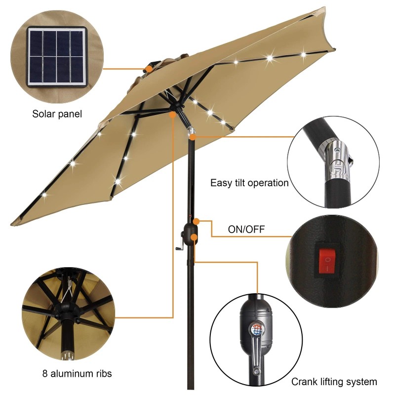 Blissun 7.5 ft Solar Umbrella, 18 LED Lighted Patio Umbrella,