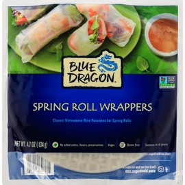 Blue Dragon Spring Roll Wrappers, Four simple authentic ingredients, Gluten free, Vegan friendly, NON-GMO, No preservatives, 4.7 Ounce (Pack of 12)