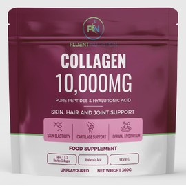 Collagen Peptides Powder, 10,000mg Type I & III with Vitamin C, Zinc and Hyaluronic Acid, Supports Skin, Hair and Joints