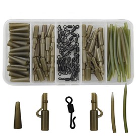 JSHANMEI 120pcs/box Carp Fishing Tackle Kit Bundle Safety Leader-Clips Quick Swivel Anti-Tangle Sleeve Kit