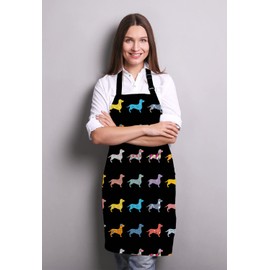 Wasach Colorful Dogs Apron,Dachshund Bib Apron with Adjustable Neck for Men Women,Suitable for Home Kitchen Cooking Waitress Chef Grill Bistro Baking BBQ Apron