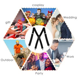 Nutabevr 3.5 cm wide braces for men, length 110 cm, elastic and adjustable, X-shaped straps with very strong 4 metal clips, great fit for men and women, one size fits all, black