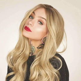 Long Natural Wave Ombre Brown Blonde Synthetic Hair Wigs Side Part Heat Resistant Fibre Hair Wigs for Women Replacement Daily Wigs 24 inch (Brown Blonde)