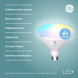 GE LED+ Color Changing LED Light Bulbs with Remote, 15W, No App or Wi-Fi Required, PAR38 Outdoor Floodlights (3 Pack)