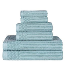 Superior Cotton 6-Piece Solid and Ribbed Towel Set, Face Towels 13” x 13”, Hand Towels 16” x 28”, Bath Towels 27” x 54”, Slate Blue