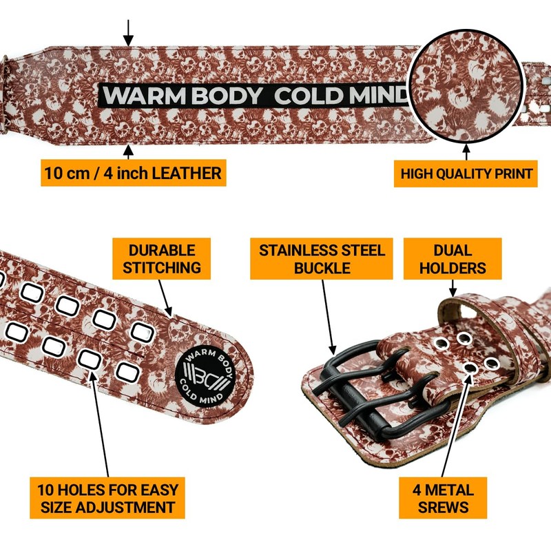 WARM BODY COLD MIND Leather Weight Lifting Belt 4" Adjustable