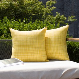 Kevin Textile Pack of 2 Decorative Outdoor Waterproof Throw Pillow Covers Stripe Square Pillowcases Modern Cushion Cases for Patio Couch Bench 20 x 20 Inch Yellow