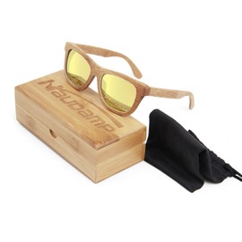 Naudamp Bamboo Polarized Sunglasses Men Women Wood Glasses for Water Sports and Outdoor Activities (Gold)