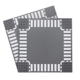Feleph Classic Crossroad Road Base Plates, City Street Building Kit, 25 x 25 cm Town Baseplate for Building Bricks Compatible with All Major Brands (Crossroad 2 Pieces)