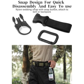 ZXZone 2PCS Bottle Buckle Clip Hanging Buckle Portable Water Bottle Ring Holder Keychain Mineral Water Bottle Clip for Backpack Belt Nylon Webbing Strap for Outdoor Tactical Camping Hiking(Black)