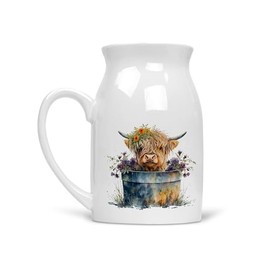 Noble & Page | Charming Highland Cow Milk Jug - Versatile Jug or Vase | Beautiful Hand Printed Gift - Cow 3