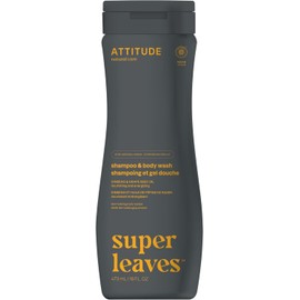 ATTITUDE 2-in-1 Body Wash and Hair Shampoo, EWG Verified Shower Gel, Dermatologically Tested, Made with Naturally Derived Ingredients, Vegan Personal Care, Ginseng and Grapeseed Oil, 473 mL