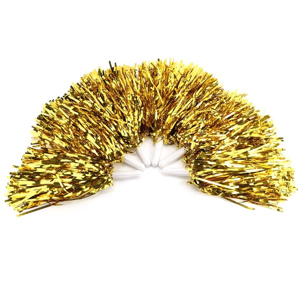 Set of 6: Pom Poms, Cheer Pom Poms, Cheer Pom Poms, Sports Events, Parties, Holiday Festivals, Stage Performances, Build Atmosphere, Inspire Morale, Popular, Straight Shank, Vibrant Color, Easy to Carry, 6 Pieces (Gold)