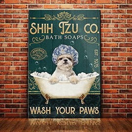Shih Tzu Dog Bath Soap Company Shih Tzu Dog Gift For Dog Lovers Poster For Home Cafe Bar Garage Metal Sign 8X12 Inches