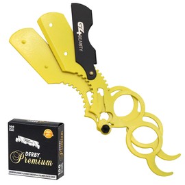 G4 Vision Universal Replaceable Half Blade Straight Razor with 100 blades, Professional Double Ring Barber Single Edge Shave Razor (Lime Yellow)