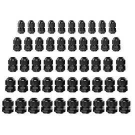 HUAZIZ Pack of 50 Cable Glands Waterproof Cable Connectors Adjustable Cable Glands PG7, PG9, PG11, PG13.5, PG16 Black Nylon Plastic Glands