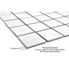 Matte Finish Square 2x2 Porcelain Mosaic Tile on Mesh Mount for Kitchen Backsplashes, Bathroom Shower Floor, Spa, Pool (Box of 10 Pieces) (White)