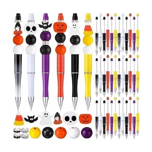 Branded 60 Sets Halloween Beadable Pen Plastic Beadable Pens Bulk