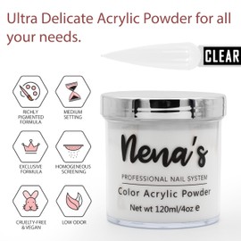 Nena's Superior Sculpting Powder Professional Acrylic Nail System wide color palette 4.0 oz (Clear)