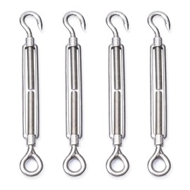 M10 Turnbuckle,3/8" (10mm) Thread Stainless Steel Hook & Eye Alele Stainless Steel 304 Turnbuckles Heavy Duty Wire Rope Tension 4pcs