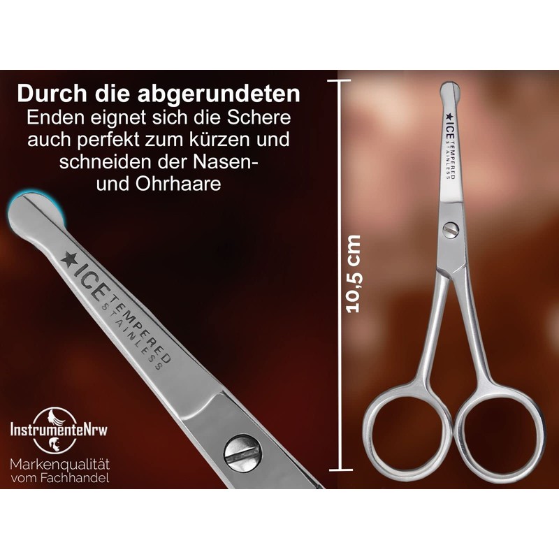 Bartschere Nasenhaar Schere mit Mikroverzahnung 10,5 cm mit abgerundeten Enden