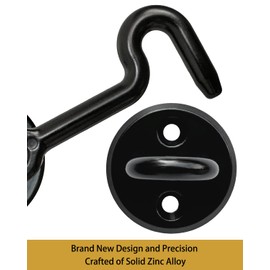 Heavy Duty 2 Pack Hook and Eye Latch - Ideal for Bathroom, Bedroom, Sliding Barn Door and Gate Doors (Black)