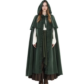 CR ROLECOS Women's Medieval Cape, Cloak, Medieval Cape, Women's Cape with Hood, Green, S