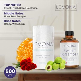 Levona Scent Essential Oil - Fresh Aroma for Home, Office, Hotel & Spa, Perfect in Humidifiers and Diffusers, Luxury Fragrance, With Nectarine, Rose, White Musk Notes - 500ml/ 17 fl oz, Sweet Honeydew
