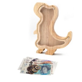 TOTHDATE Wooden Money Box Children Dinosaur Money Box, Animals Money Box with Alphabet Sticker Wooden Coin Bank Kids Boys Home Decor