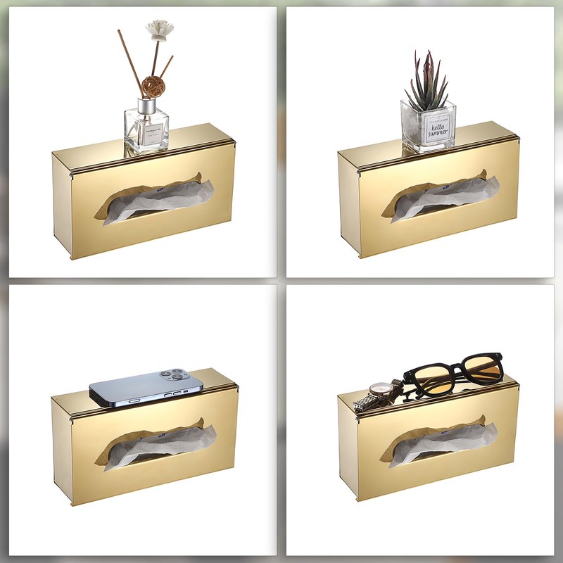 BTSKY Gold Rectangular Tissue Box Cover - Stainless Steel Tissue