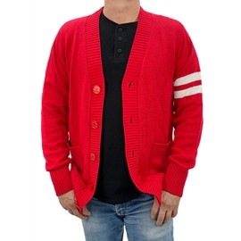 Hip Hop 50's Shop - Mens 1950s Letterman Cardigan Sweater (2XLarge, Red)