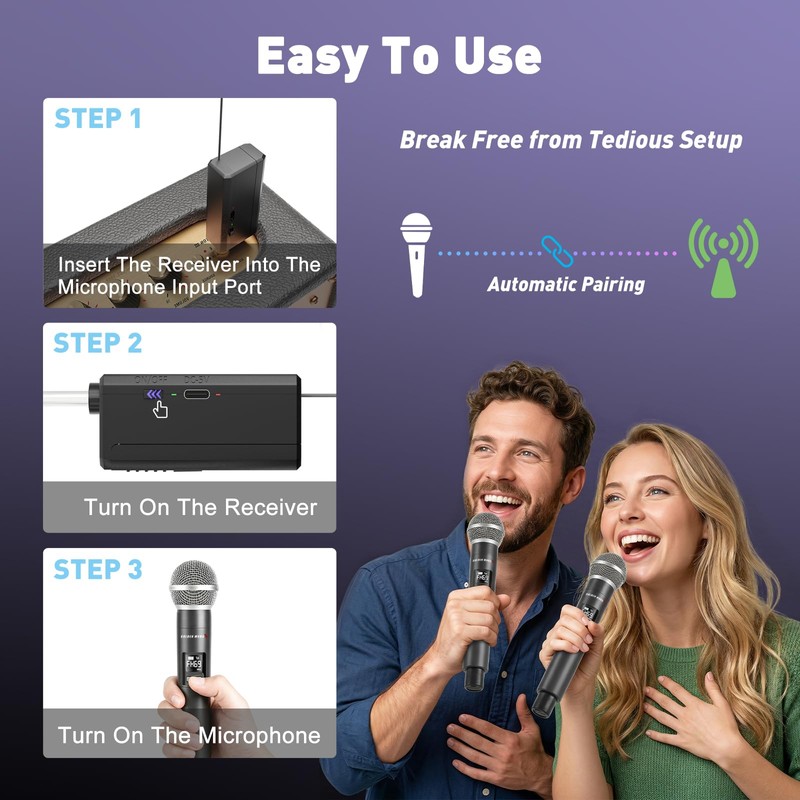 Handheld Wireless Microphones for Karaoke Singing with 500 FT Reception