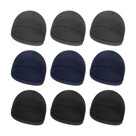 PATIKIL Helmet Liner Skull Cap for Men, 9 Pack Sweat Wicking Hats Stretchy Under Helmets Caps for Running Bicycle Motorcycle Cycling, Navy Blue/Dark Green/Black