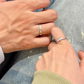 Matching Rings for Couples, Adjustable Couple Rings – Romantic Heart Gemstone Matching Bands for Love Engagement Wedding Ring Sets Valentines Day Gifts for Him & Her (White Wing)