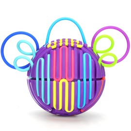 Silicone Sensory Activity Ball,Spherical Six-Sided Sensory Activity Board ,Fidget Toy for Calming, Stress, Anxiety, ADHD & Autism,Kids 3+ & Adults,with 20 Strings (Purple)