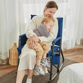 EVER ADVANCED Lightweight Folding Rocking Camping Chair, Padded Portable Rocker Chair for Patio, Lawn and Outdoors, Heavy Duty Hard Armchair for Adults, Blue