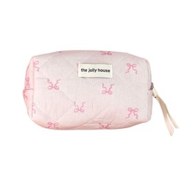 Quilted Small Makeup Bag with Bow Compact Cosmetic Pouch for Handbags, Lightweight Travel Organizer for Women