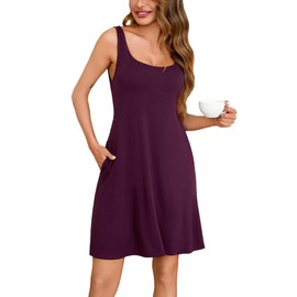 Bresdk Women's Nightgowns Summer Cotton Sleep Shirt Sleeveless Crew Neck Sleep Shirt Short Sleepwear, Deep Purple