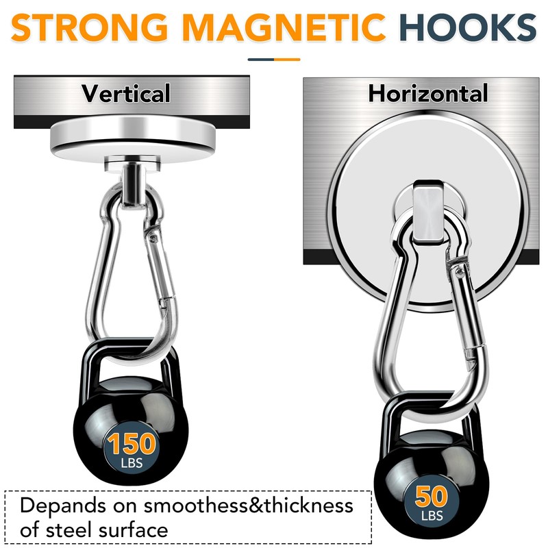 MIKEDE 150LB Magnetic Hooks, Neodymium Magnets Heavy Duty with Swivel