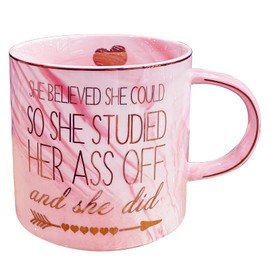 She believed She Could So She Did Mug, Graduation Gift for Her, Inspirational Spiritual Motivational Congratulations Gifts for Women, Gift for Mothers Day, Birthday, Christmas 12 Oz Pink Marble Mug