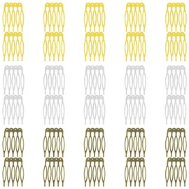 30 Pieces Metal Wire Hair Accessories: 39x27mm 5-Tooth Twist & Side Combs, Wedding Veil Combs for Women's Decorative DIY Jewelry Making (3 Colors, with Holes)