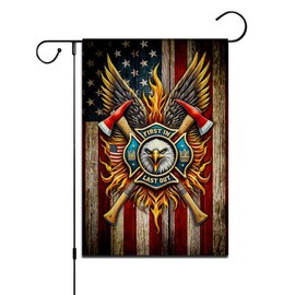 FLAGMEUP8386 Firefighter Tribute Garden Flag - Patriotic Eagle Emblem - Home, Yard Outdoor Decor, Special Gifts Double Sided Weather Resistant