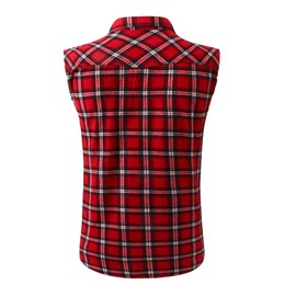 Mens Casual Flannel Plaid snap Shirt Sleeveless with Pocket (brigtred, 3XL)