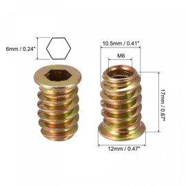 uxcell M6x17mm Threaded Inserts for Wood Hex Socket Drive Furniture Screw-in Nut 24pcs