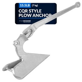 Five Oceans FO349 CQR Style Plow Anchor, 15.5 Lb / 7 Kg Hot Dipped Galvanized Steel Boat Anchor, for Pontoon, Fishing Boats, Bass Boats, Sport Boats, Sportyachts, Sailboats