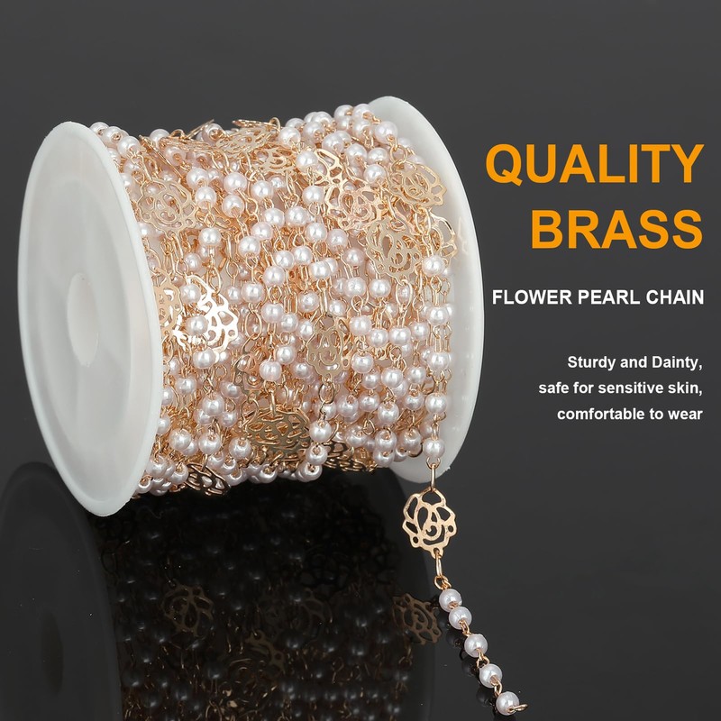 KYUNHOO 16.4 Feet 3MM Faux Pearl Bead Chain with Spool