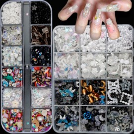Umillars 460pcs 3D Resin Nail Art Charms with 950pcs Special Shape Nail Flatback Rhinestones Nail Art Slices Acrylic Hollow Beads Nail Art Sequins Mini Flowers for Nail Art Designs Craft